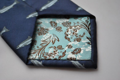 navy tie with grey trout embroidered design